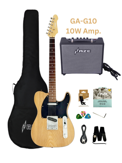 Haze Maple Neck Single-Cut Ash Burl Top HTL Electric Guitar - Natural HSTL19100FNA with Accessories and 10W Amp. (Optional)