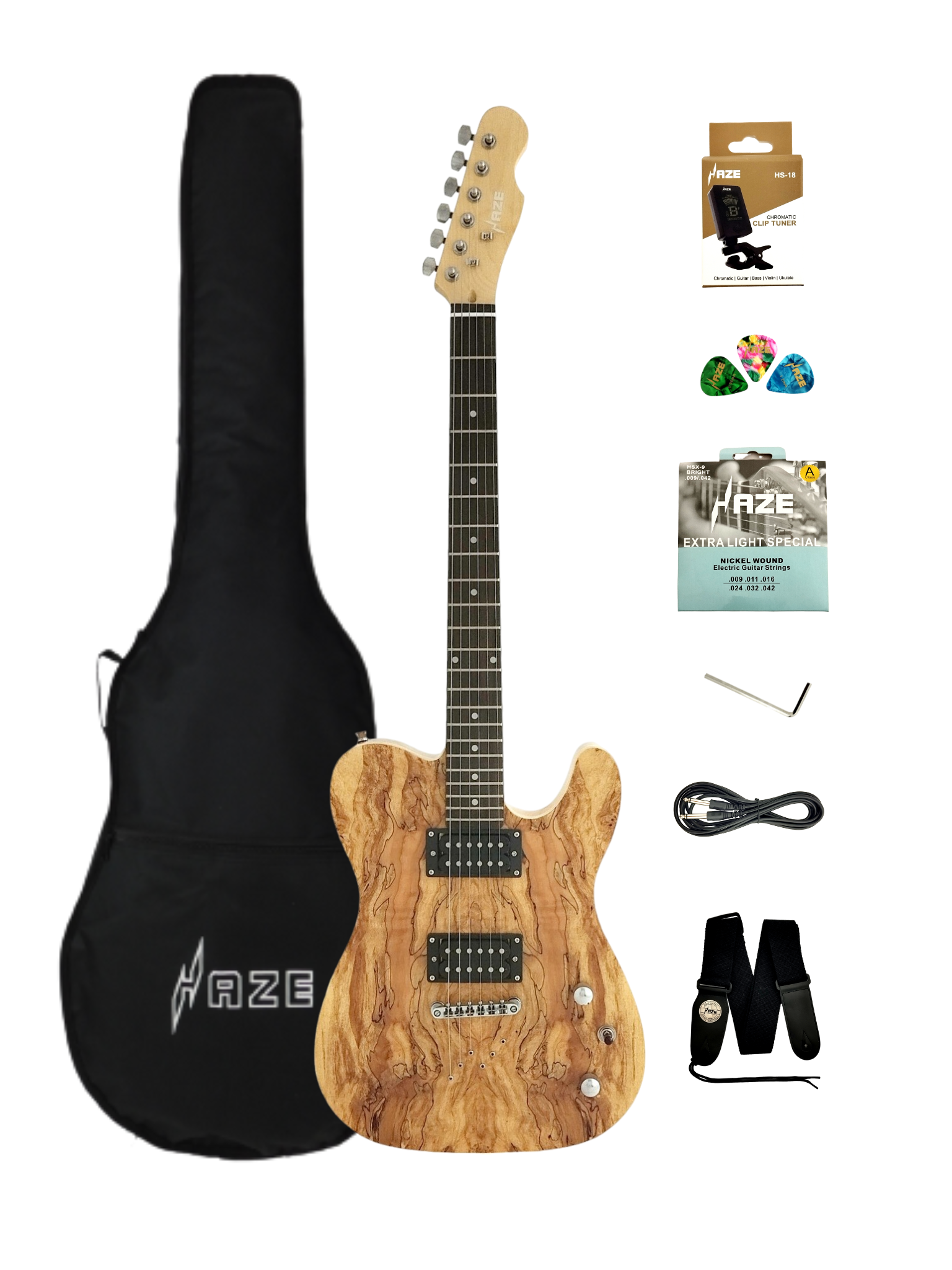 Haze HSTL192 Spalted Maple Electric Guitar with Dual Humbuckers