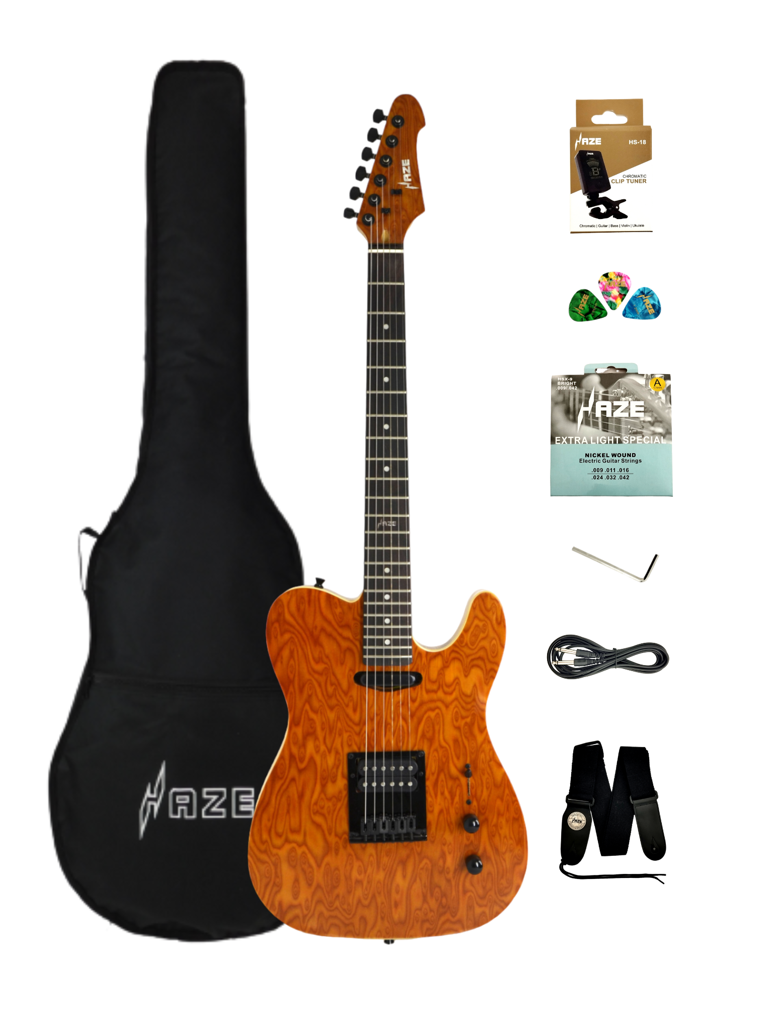 Haze HSTL1930 Orange Swirl Lightweight Electric Guitar with Paulownia Top + 10W Amp. (Optional)
