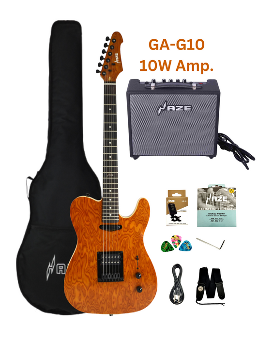 Haze Lightweight HS Paulownia Swirl Veneer HTL Electric Guitar - Natural HSTL1930970B with Accessories + 10W Amp. (Optional)