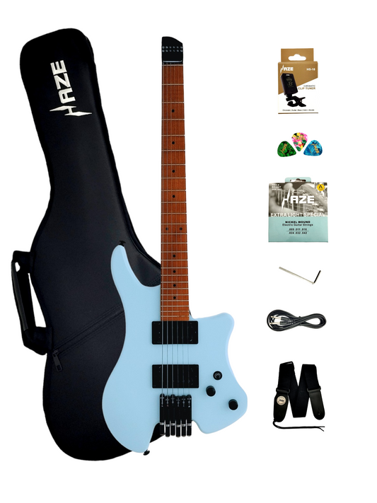 Haze Headless Mahogany Neck Maple Body HHL Electric Guitar - Blue HZHL1ABL