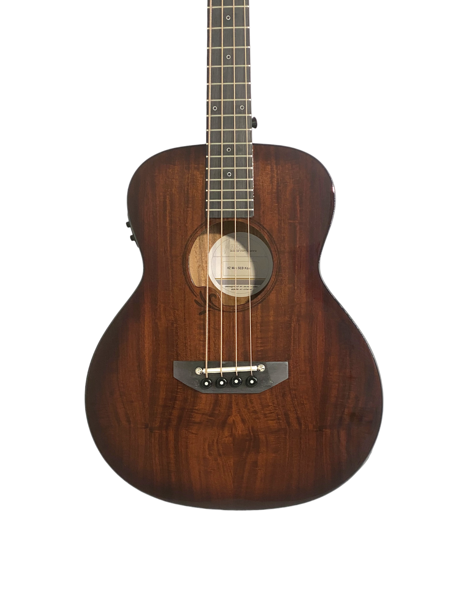 Haze 37" Solid Koa Top Height Adjustable Saddle Acoustic Bass Guitar - Natural HZMINISEBKOA