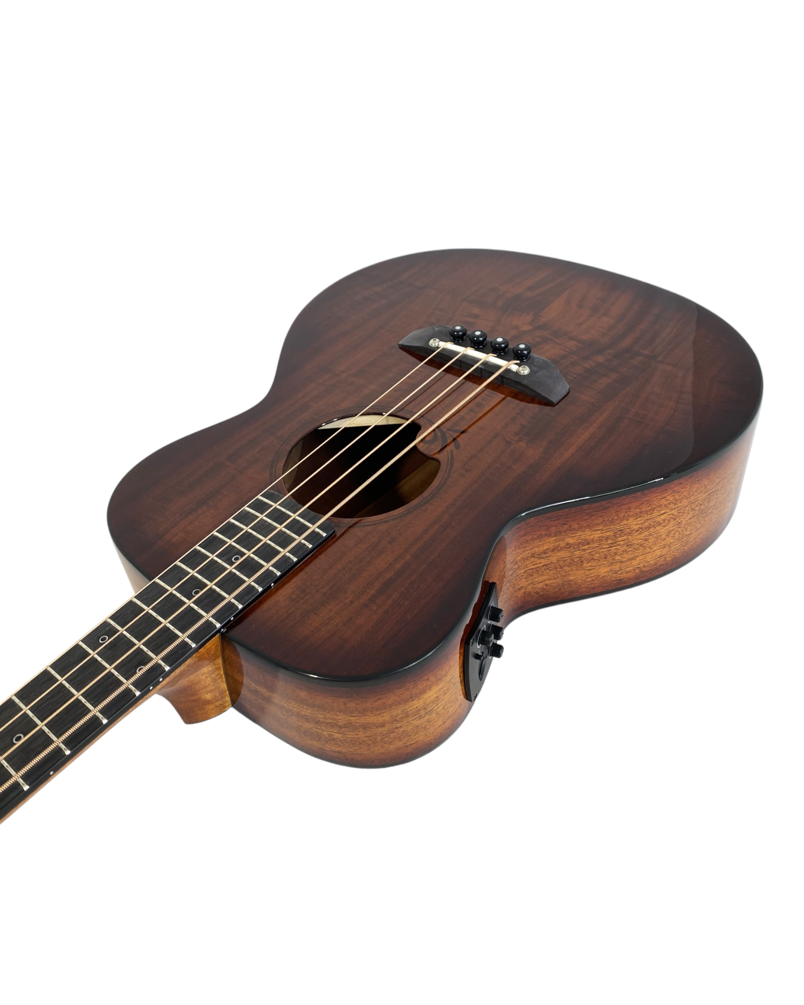 Haze 37" Solid Koa Top Height Adjustable Saddle Acoustic Bass Guitar - Natural HZMINISEBKOA