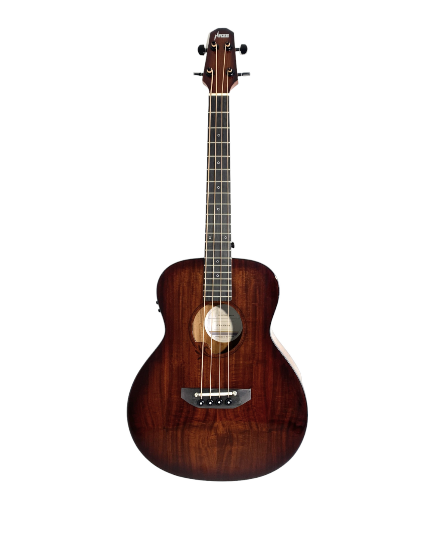 Haze 37" Solid Koa Top Height Adjustable Saddle Acoustic Bass Guitar - Natural HZMINISEBKOA