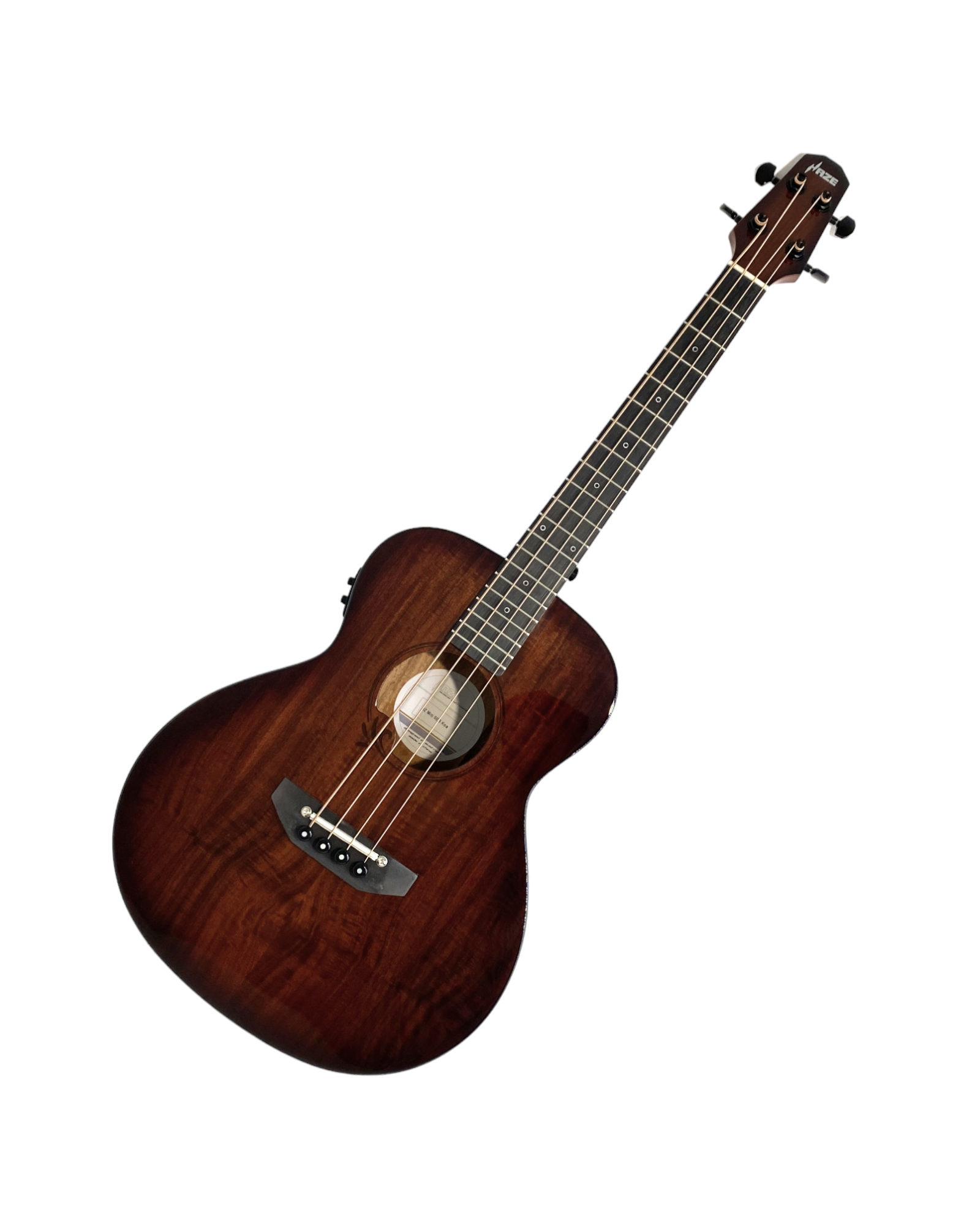 Haze 37" Solid Koa Top Height Adjustable Saddle Acoustic Bass Guitar - Natural HZMINISEBKOA