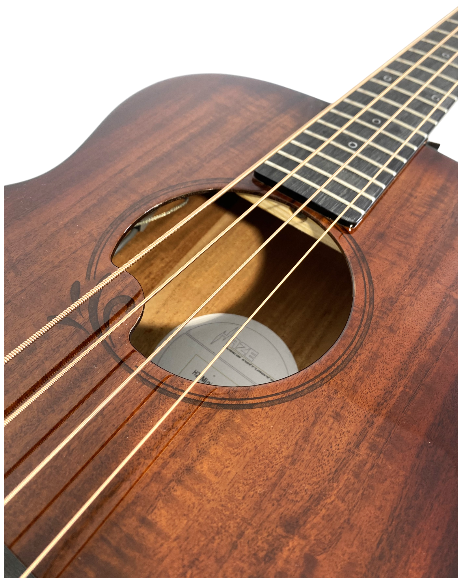 Haze 37" Solid Koa Top Height Adjustable Saddle Acoustic Bass Guitar - Natural HZMINISEBKOA