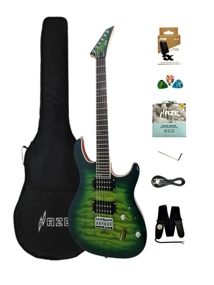 Haze HH Maple Neck Quilted Art HRG Electric Guitar - Green HZPRESTIGEBGR