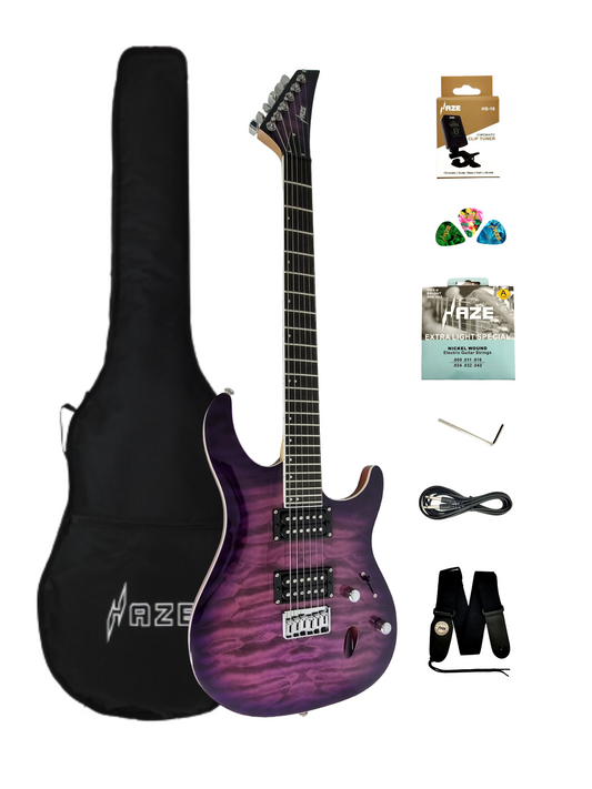 Haze HH Maple Neck Quilted Art HRG Electric Guitar - Purple HZPRESTIGETPU