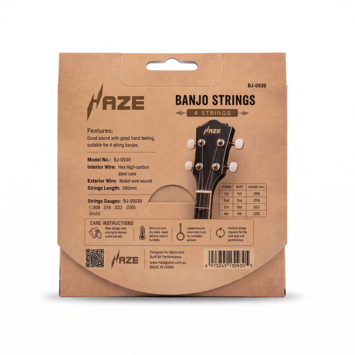 Haze BJ-0930 4-String Banjo Strings – Nickel Wound, High-Carbon Steel Core