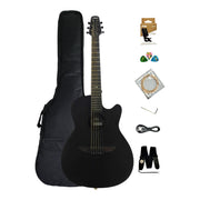 Haze HSDP836CEQMBK 38" Roundback Traveller Built-In Pickups Acoustic Guitar - Black
