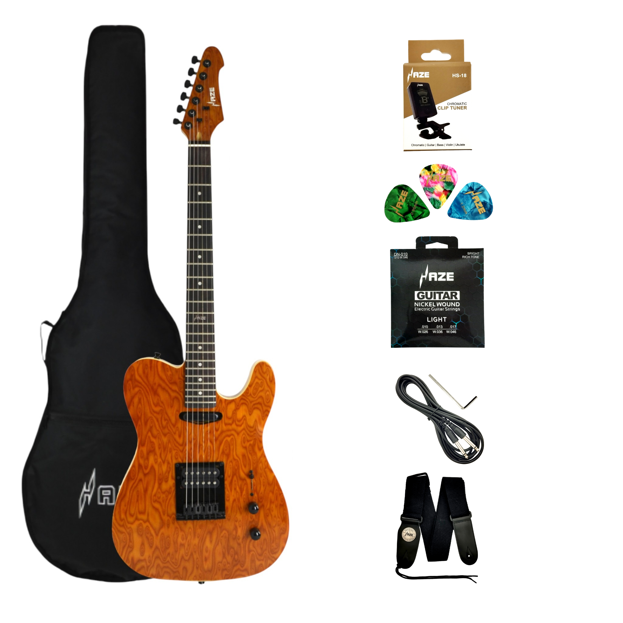 Haze HSTL1930 Orange Swirl Lightweight Electric Guitar with Paulownia Top + 10W Amp. (Optional)