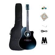 Haze SP721CEQMBK Roundback Built-In Pickups Fibre Glass Back Acoustic Guitar - Black