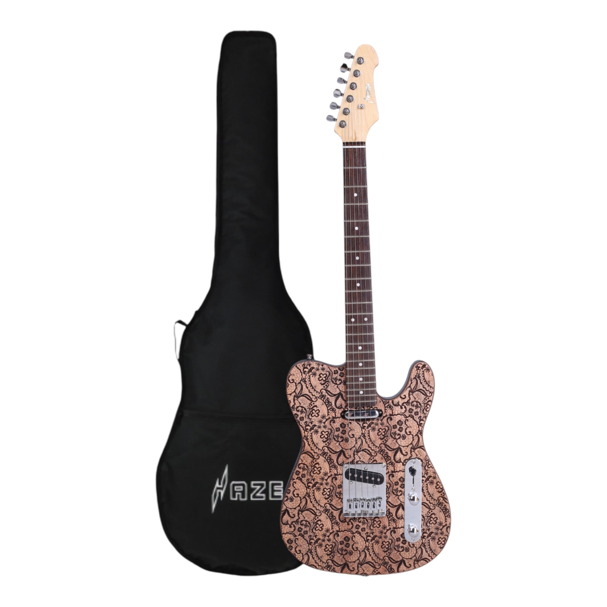 Haze TL197 Engraved Woodgrain "Rosethorn" Electric Guitar with Single Coils