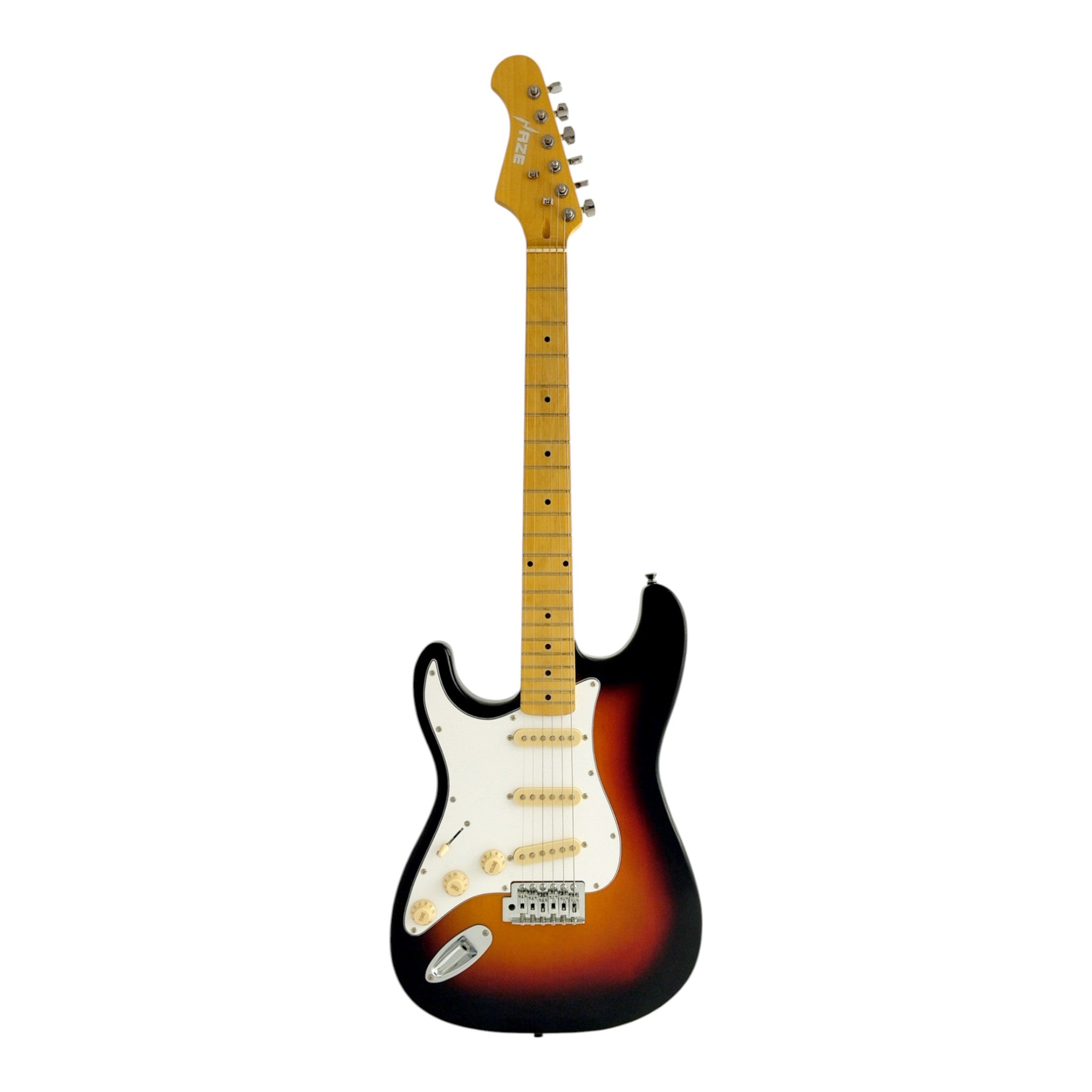 Haze 11HSST Sunburst Left-Handed SSS Electric Guitar + 10W Amp. (Optional)