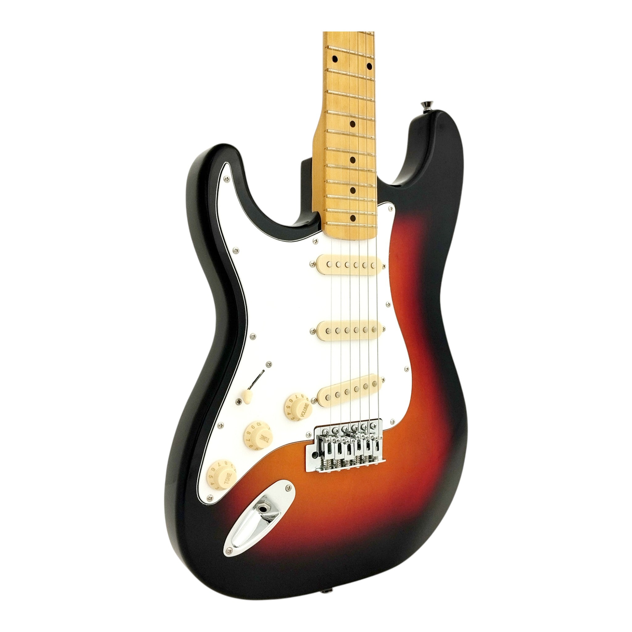 Haze 11HSST Sunburst Left-Handed SSS Electric Guitar + 10W Amp. (Optional)