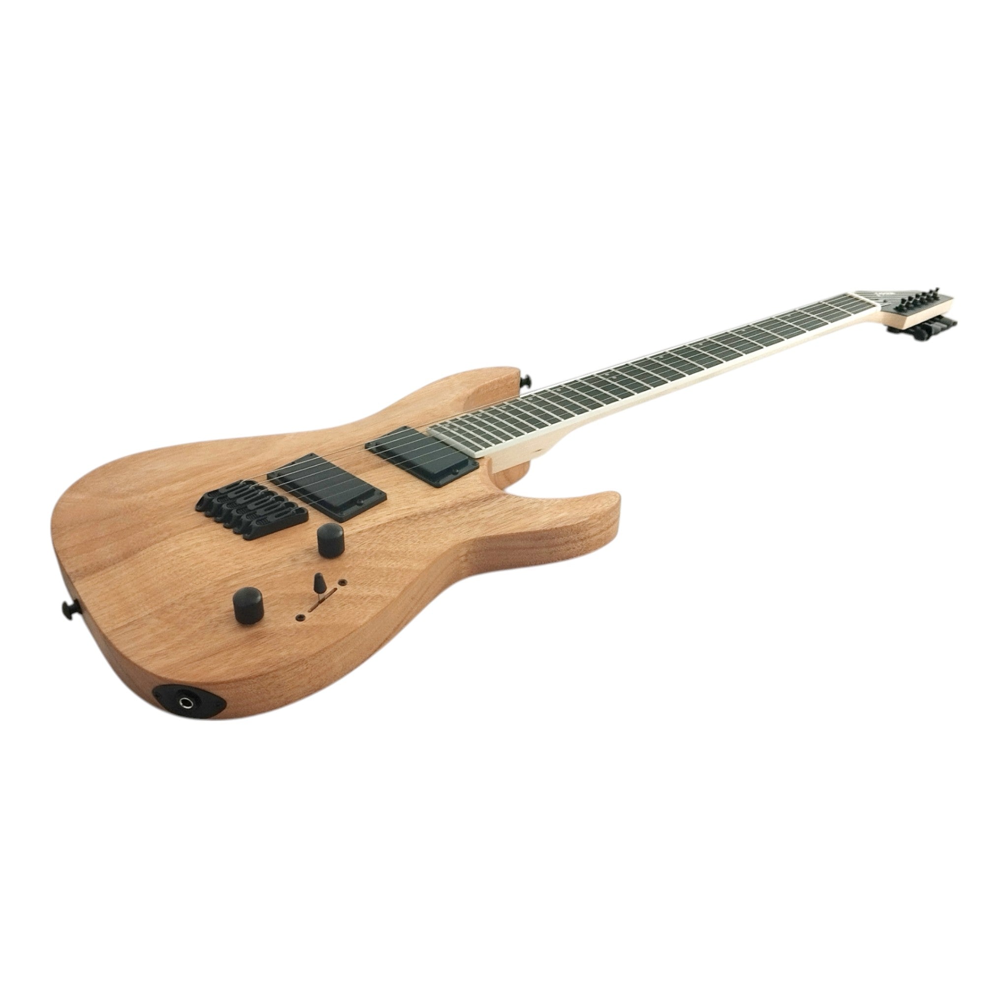 Haze 6FF Natural Oil 6-String Fanned Fret Electric Guitar with Active Humbuckers