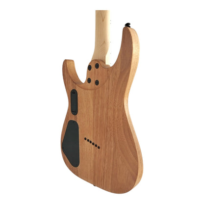 Haze 6FF Natural Oil 6-String Fanned Fret Electric Guitar with Active Humbuckers