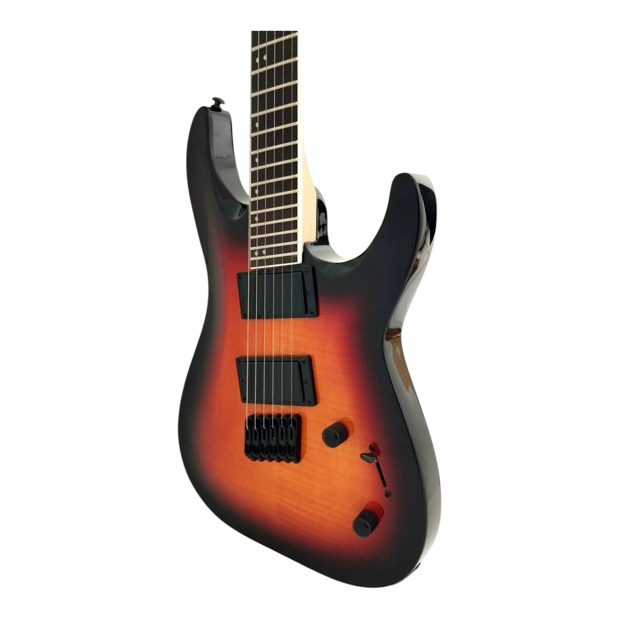 Haze 6FF Vintageburst 6-String Fanned Fret Electric Guitar with Active Humbuckers