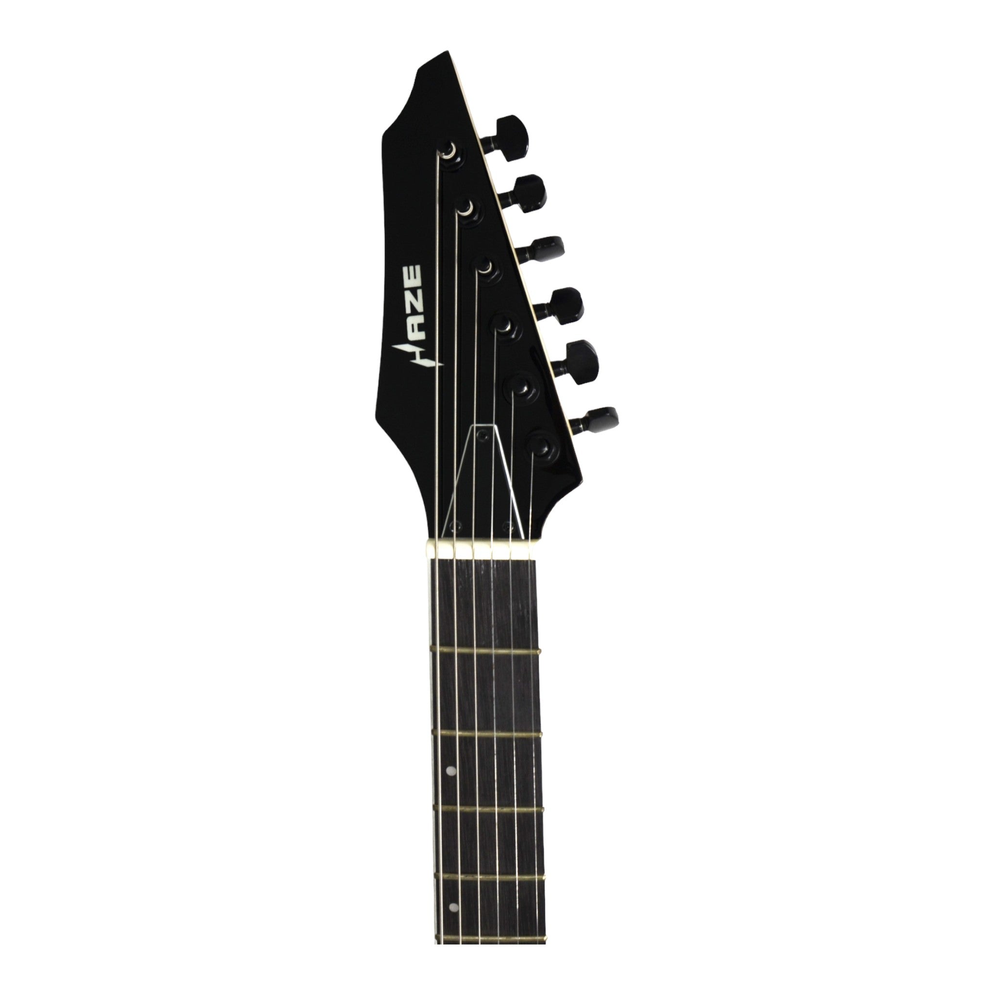 Haze 6FF Black 6-String Fanned Fret Electric Guitar with Active Humbuckers