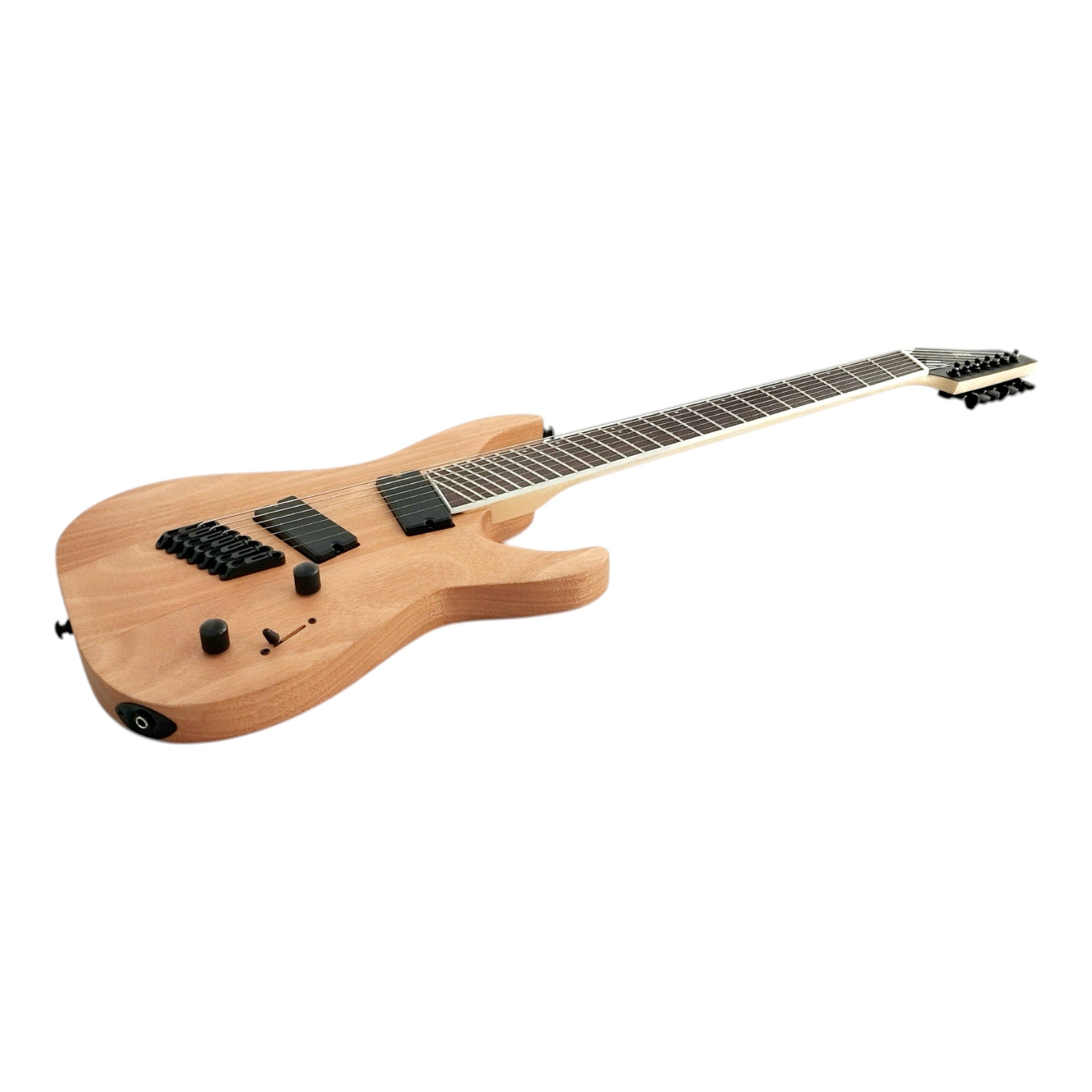 Haze 7FF Natural Oil 7-String Fanned Fret Electric Guitar with Active Humbuckers