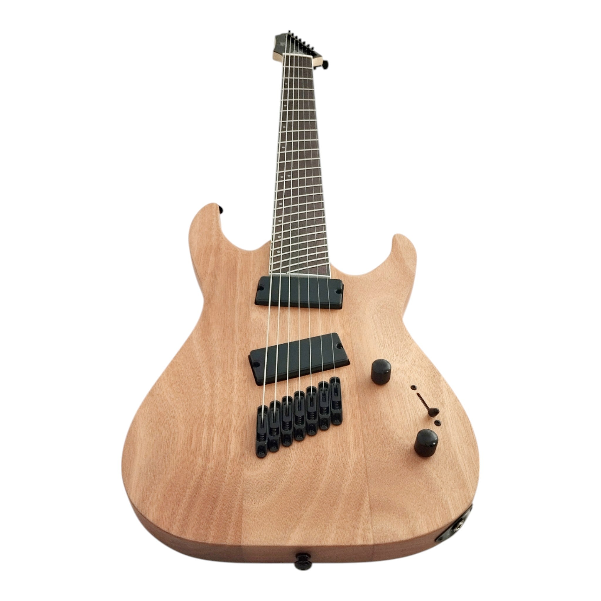 Haze 7FF Natural Oil 7-String Fanned Fret Electric Guitar with Active Humbuckers