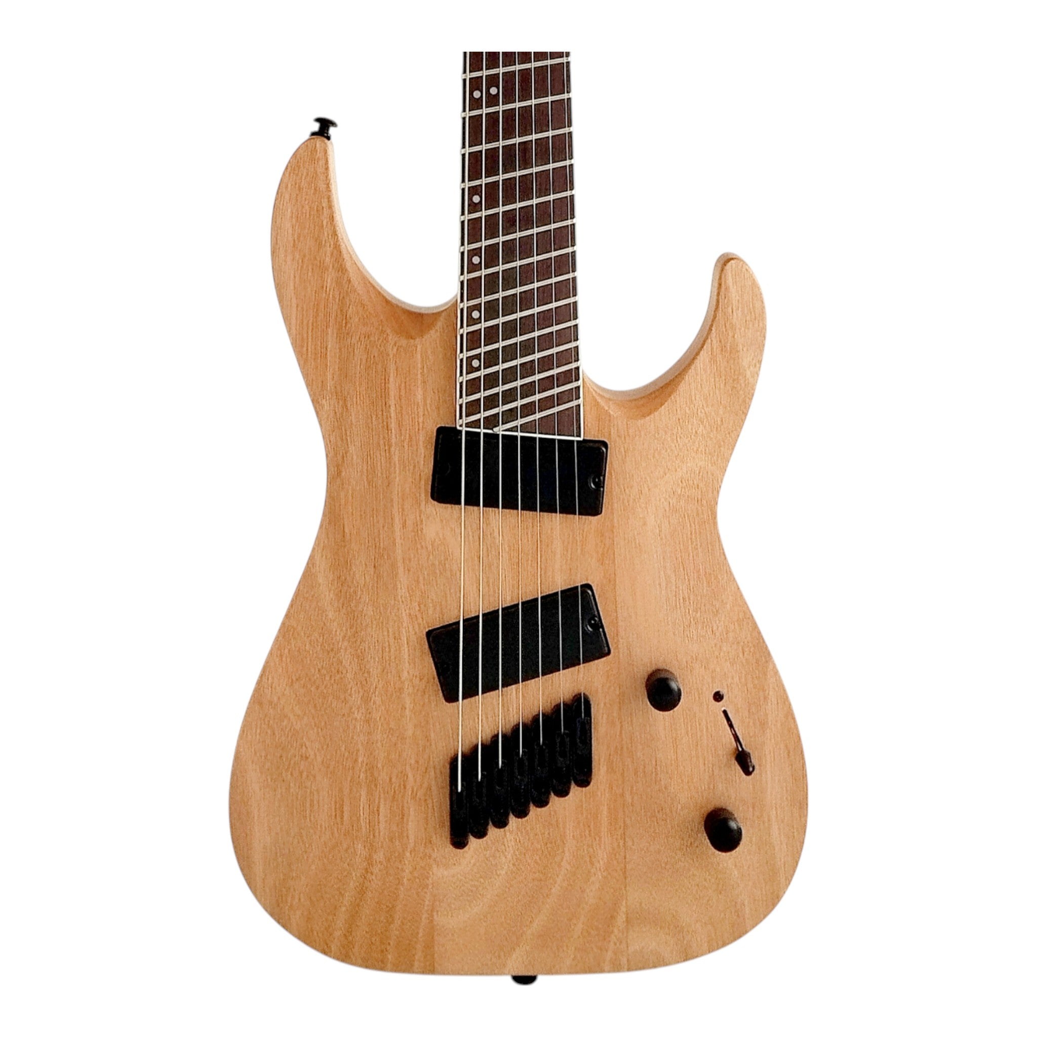 Haze 7FF Natural Oil 7-String Fanned Fret Electric Guitar with Active Humbuckers