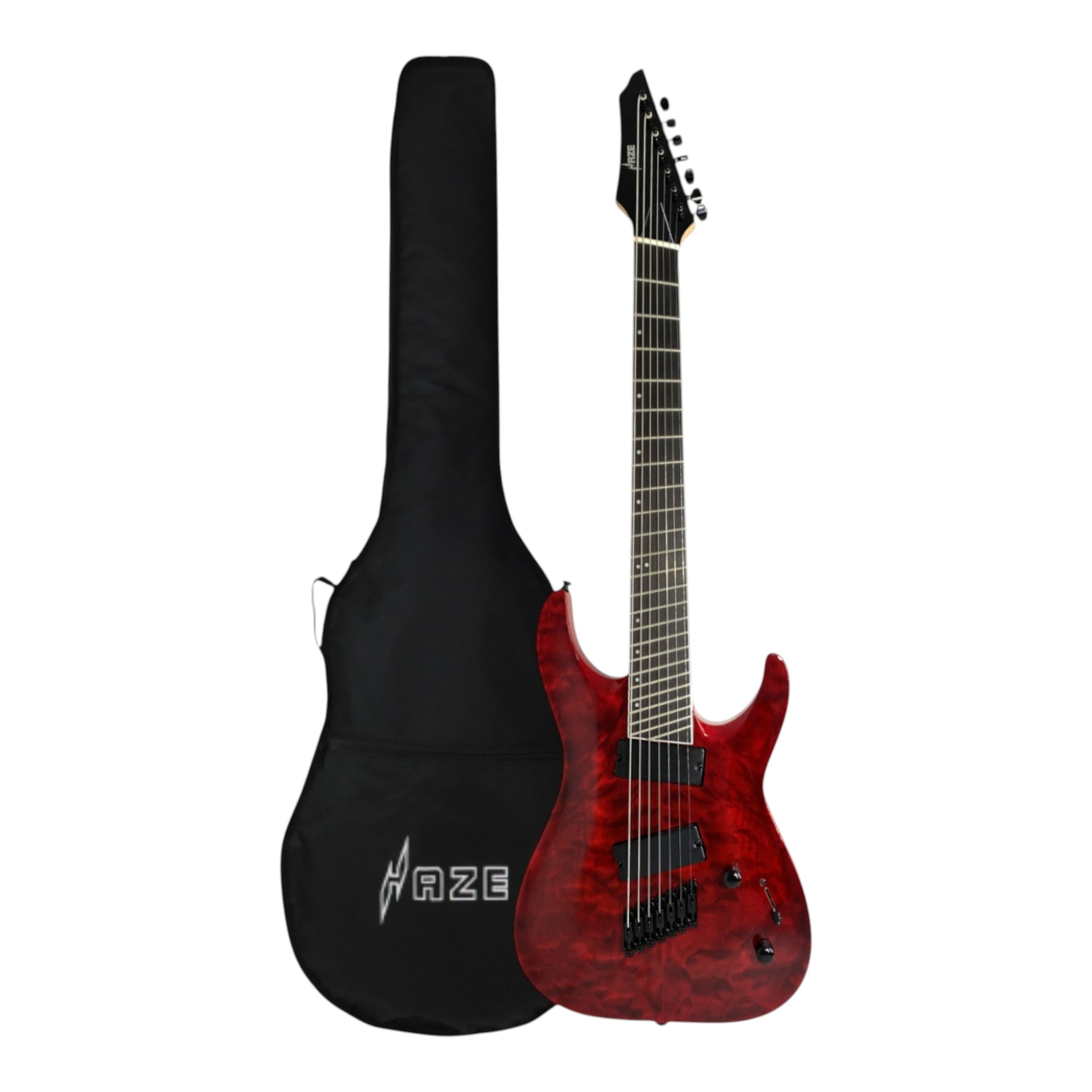 Haze 7FF Dark Cherry 7-String Fanned Fret Electric Guitar with Active Humbuckers