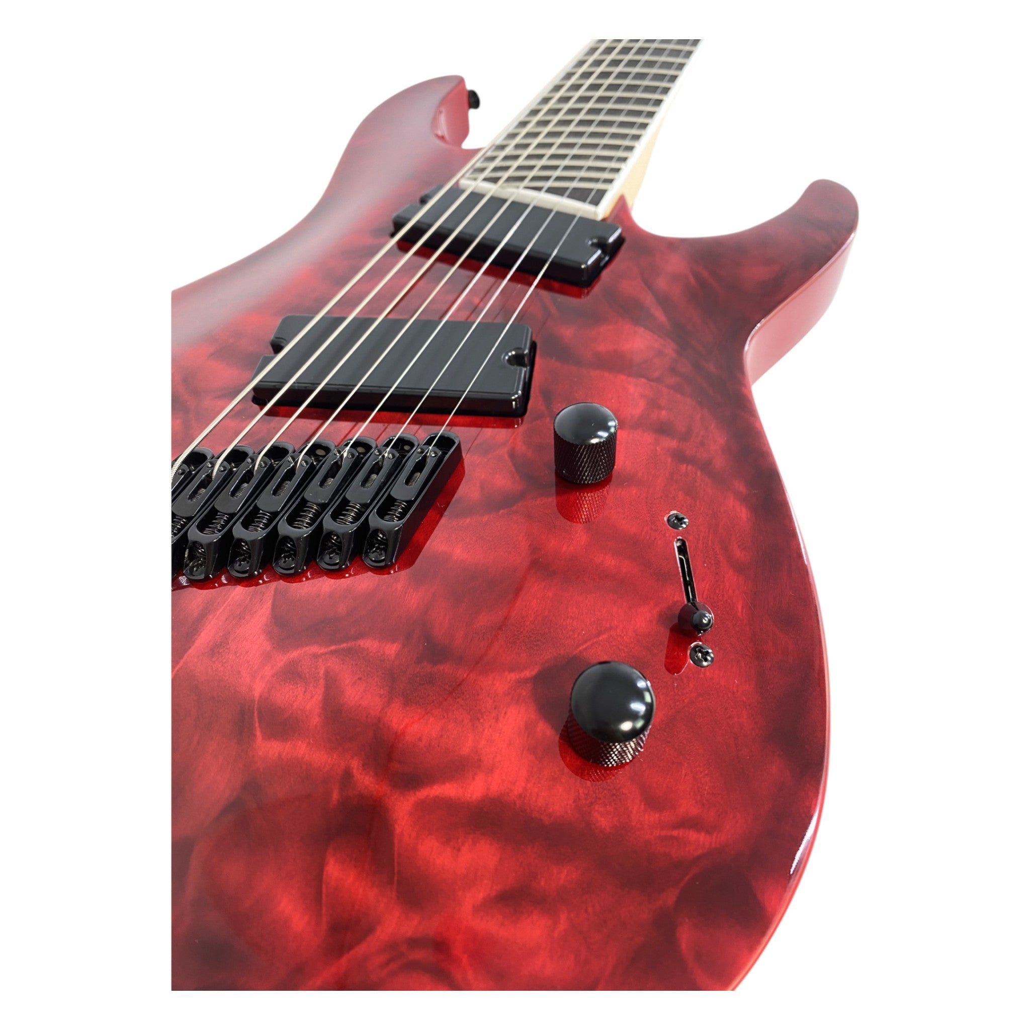 Haze 7FF Dark Cherry 7-String Fanned Fret Electric Guitar with Active Humbuckers