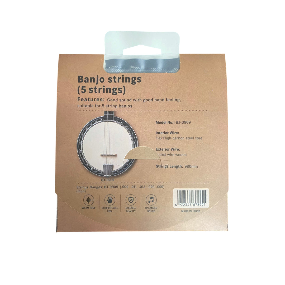 Haze BJ-0909 5-String Banjo Strings – Nickel Wound, High-Carbon Steel Core