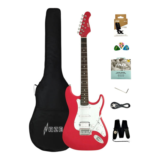 Haze E211 Fiesta Red HST Electric Guitar with Accessories + 10W Amp. (Optional)