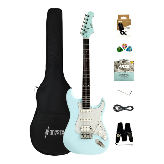 Haze E211 Sonic Blue HST Electric Guitar with Accessories + 10W Amp (Optional)