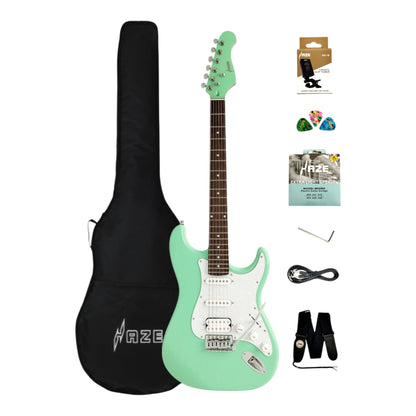 Haze E211 Surf Green HST Electric Guitar with Accessories + 10W Amp. (Optional)