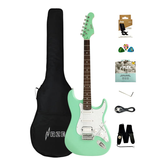 Haze E211 Surf Green HST Electric Guitar with Accessories + 10W Amp. (Optional)