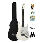 Haze E211 Arctic White HST Electric Guitar with Accessories + 10W Amp. (Optional)