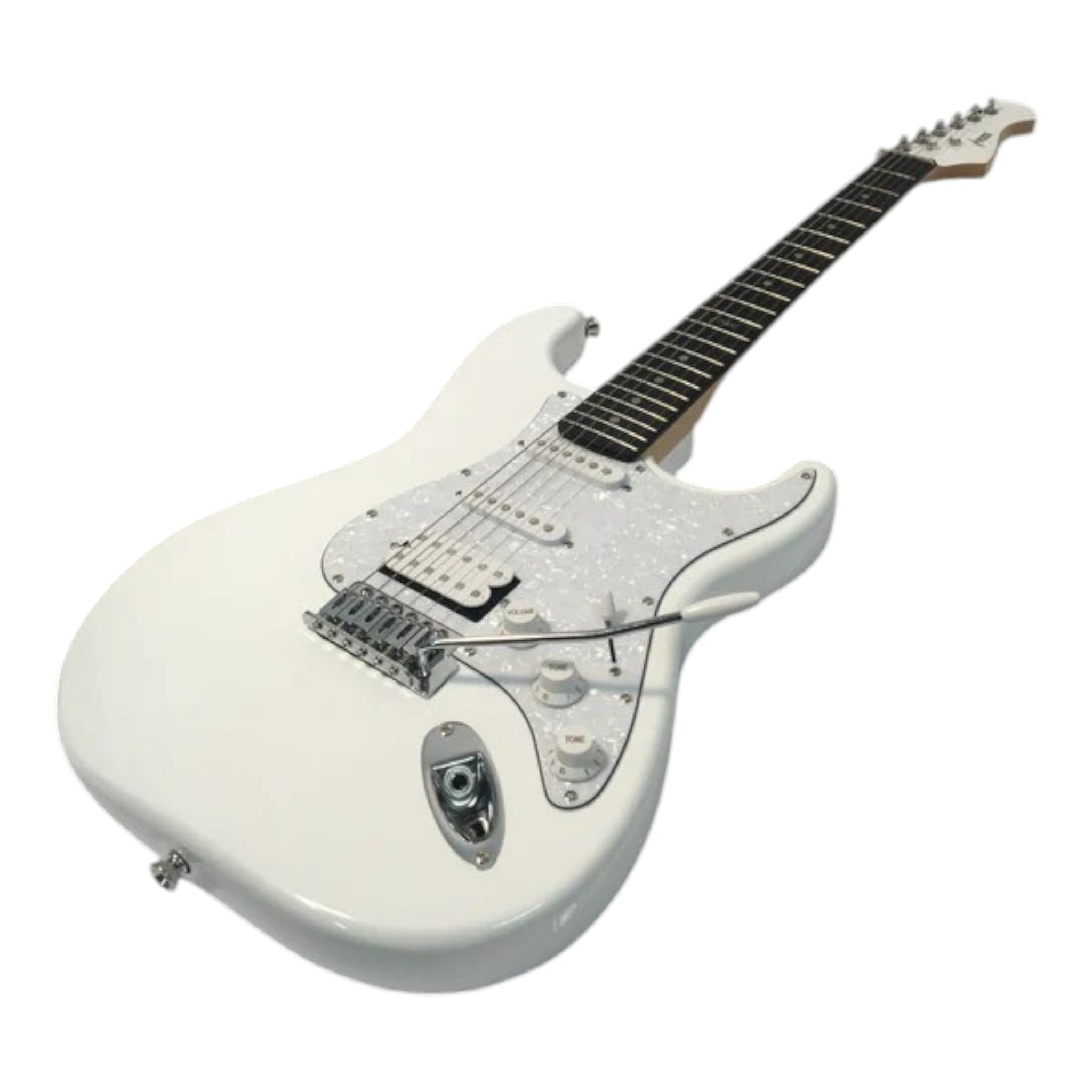 Haze E211 Arctic White HST Electric Guitar with Accessories + 10W Amp. (Optional)