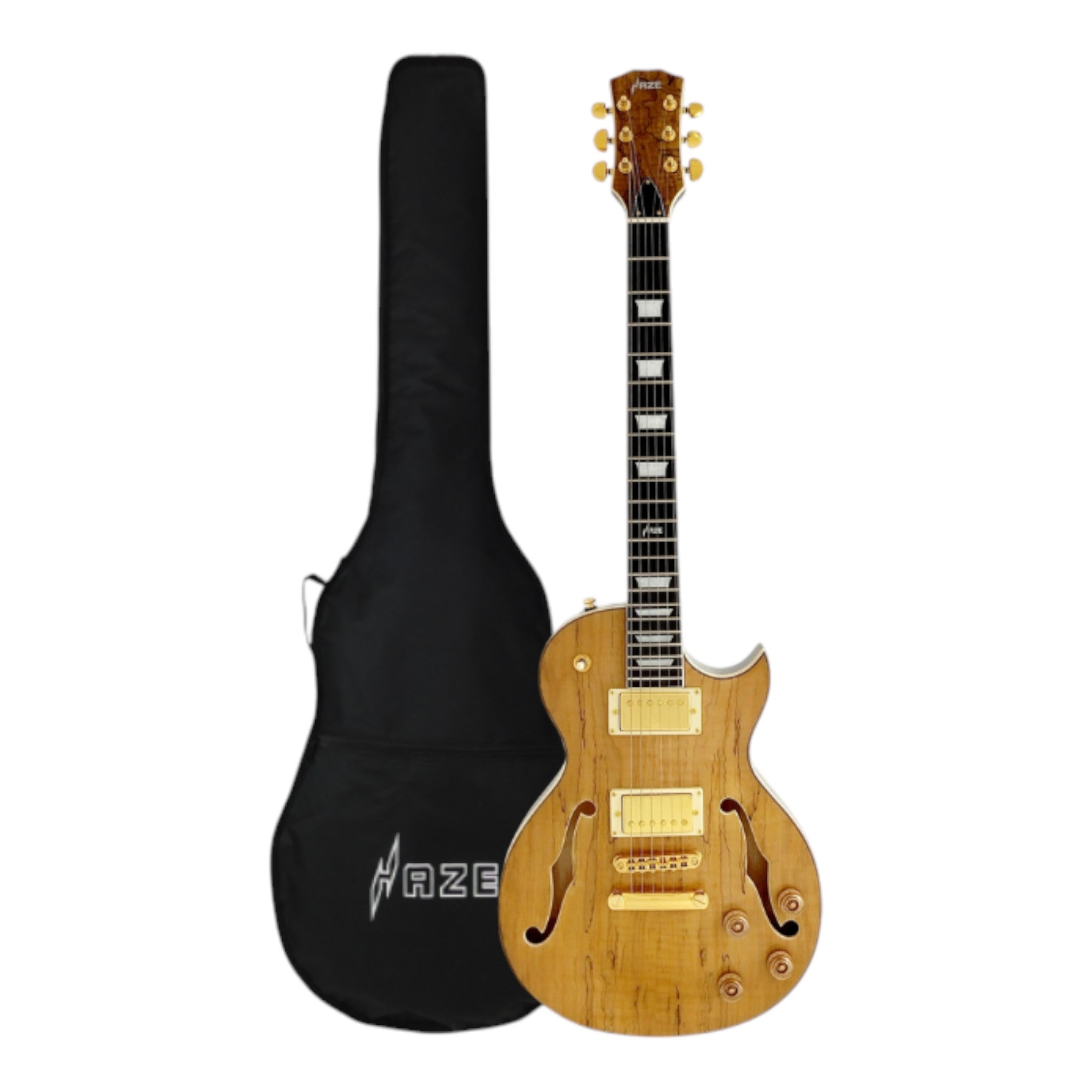 Haze E239 Spalted Maple Semi-Hollow Electric Guitar with Dual Humbuckers