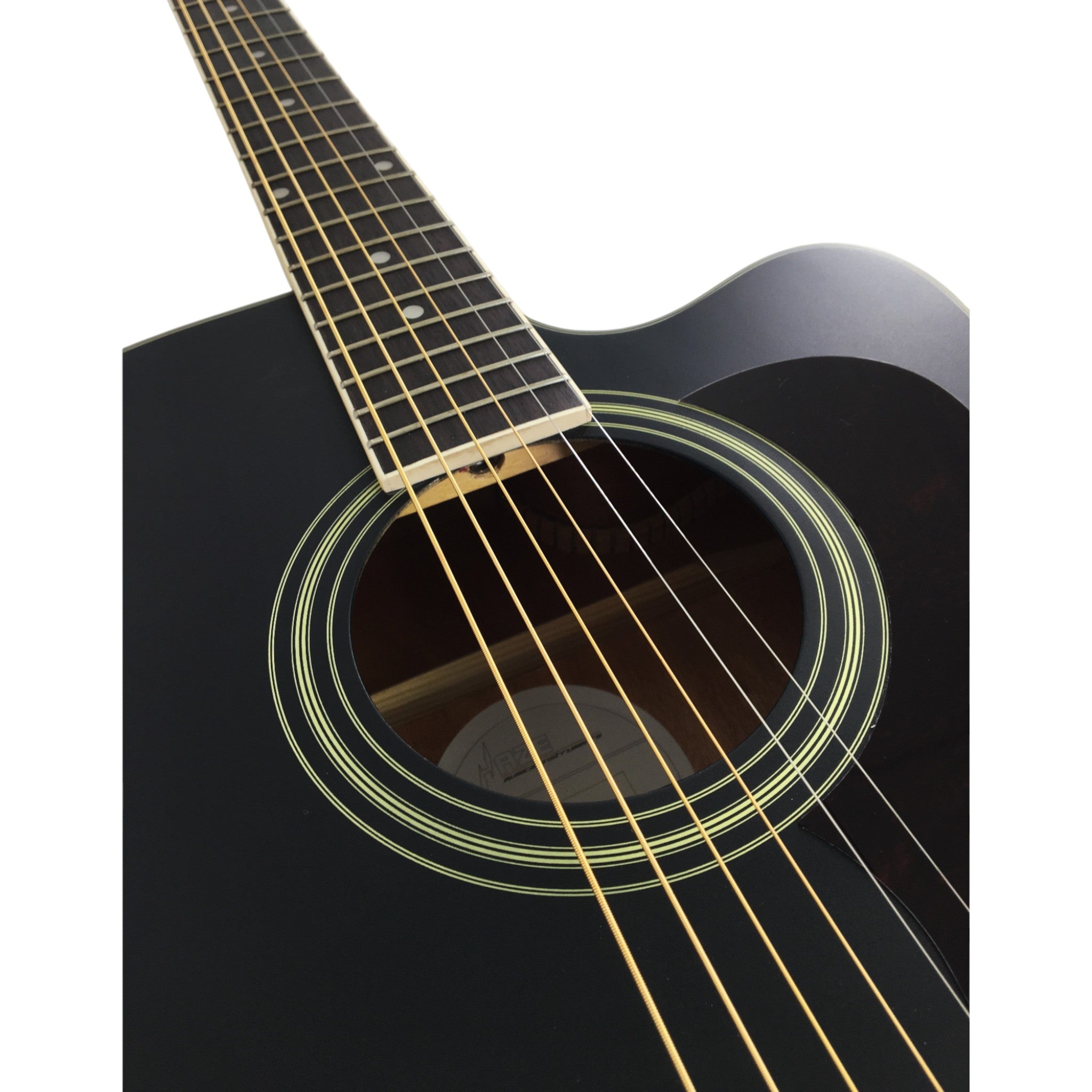 Haze F650CEQMBK Spruce Top Built-In Pickup/Tuner Dreadnought Acoustic Guitar - Black with Accessories and 10W Amp. (Optional)