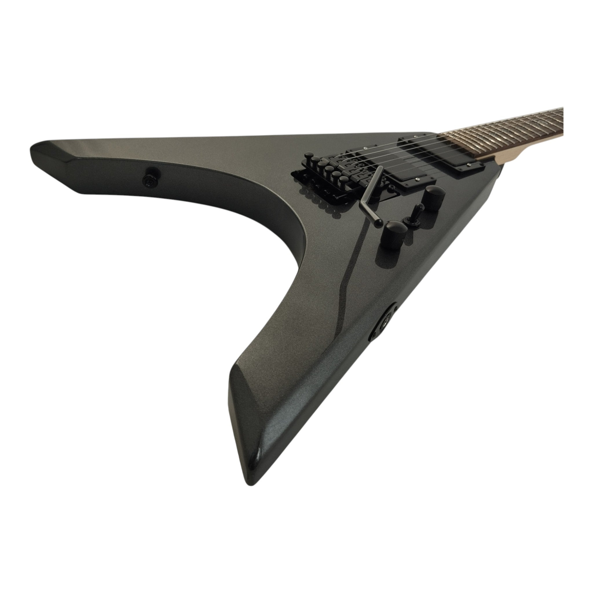 Haze FV1940 Gunmetal Grey V-Shaped Electric Guitar with Floyd Rose