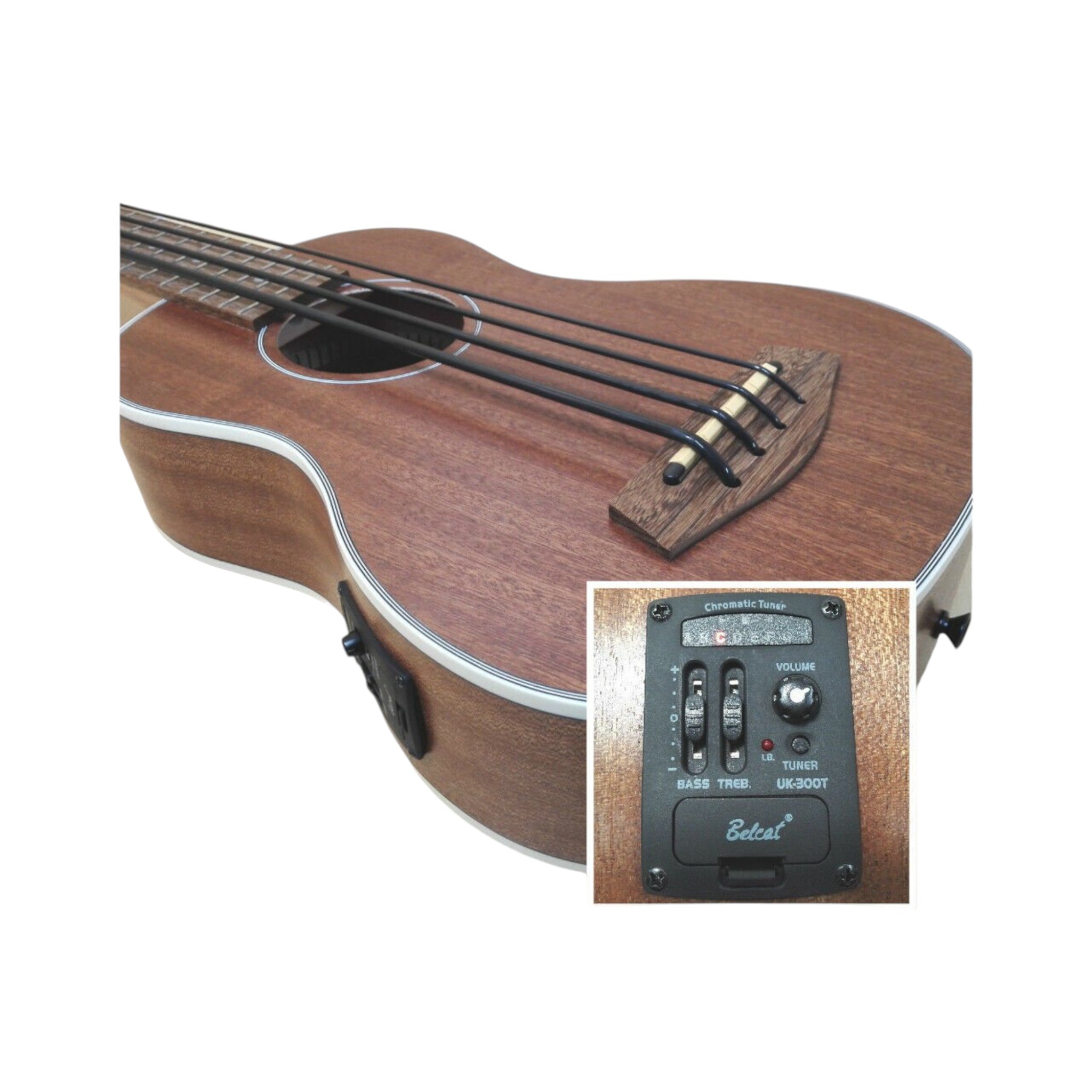 Haze Mahogany Body Walnut Fingerboard Built-in Pickups/EQ Bass Ukulele - Natural HAUB30EQ + Stand
