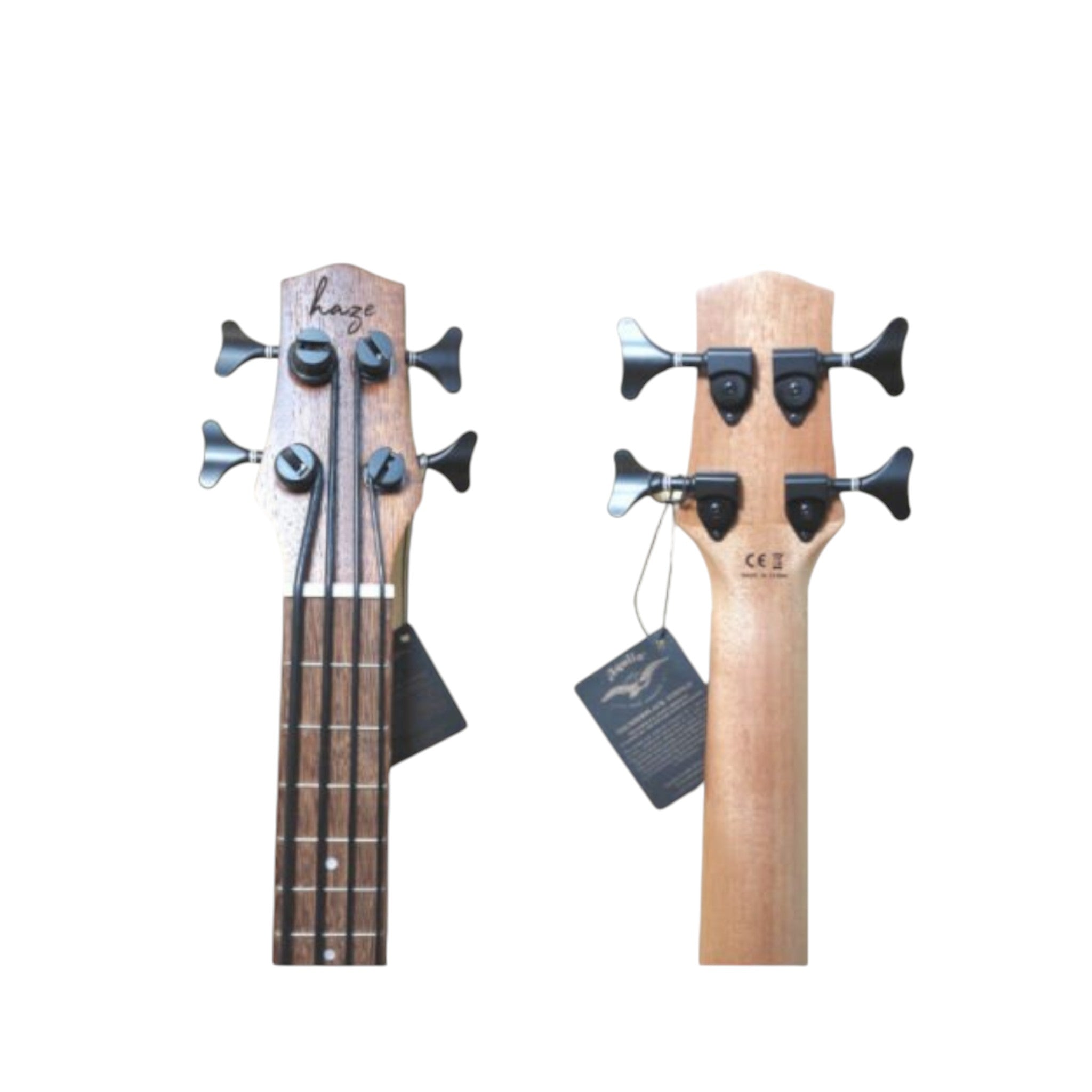 Haze Mahogany Body Walnut Fingerboard Built-in Pickups/EQ Bass Ukulele - Natural HAUB30EQ + Stand