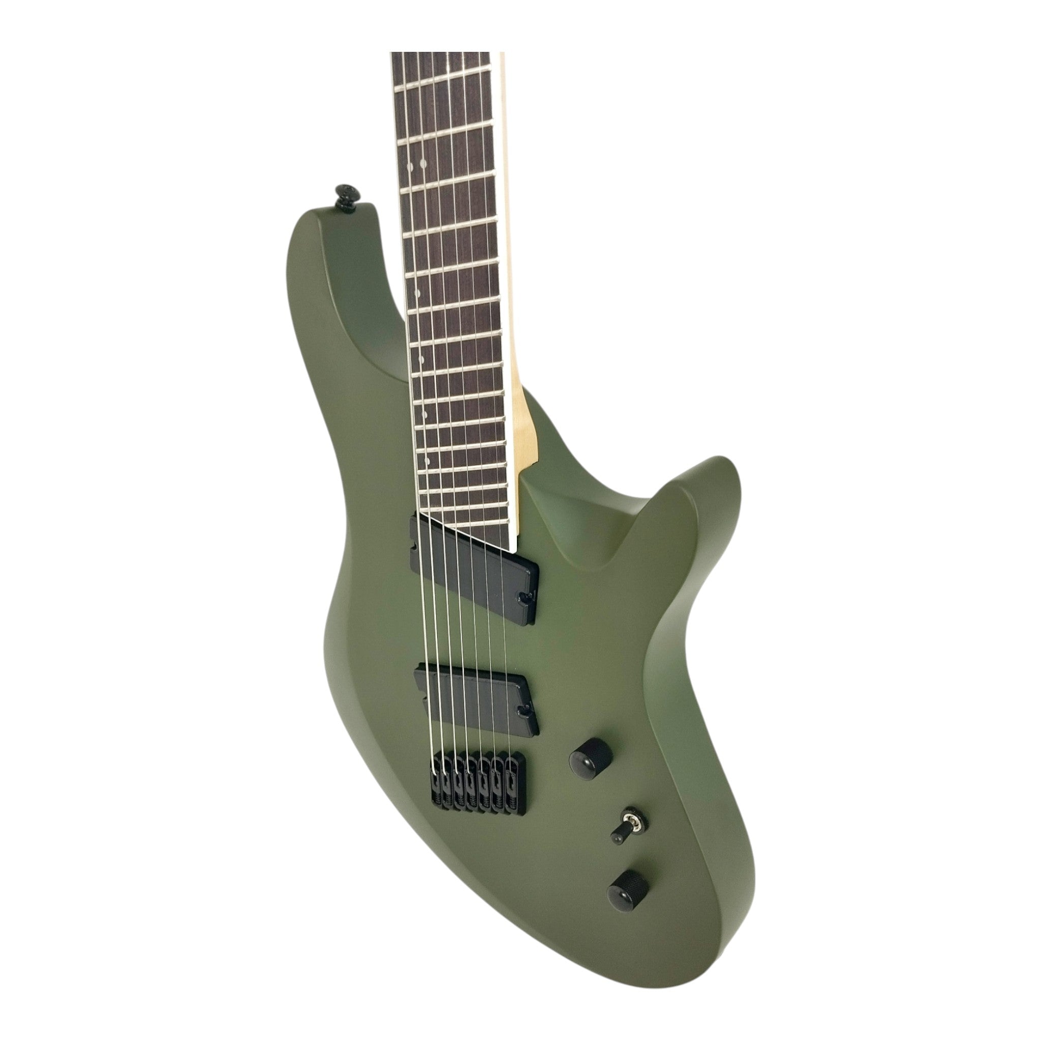 Haze 7FF Cargo Green 7-String Fanned Fret Electric Guitar with Active Humbuckers