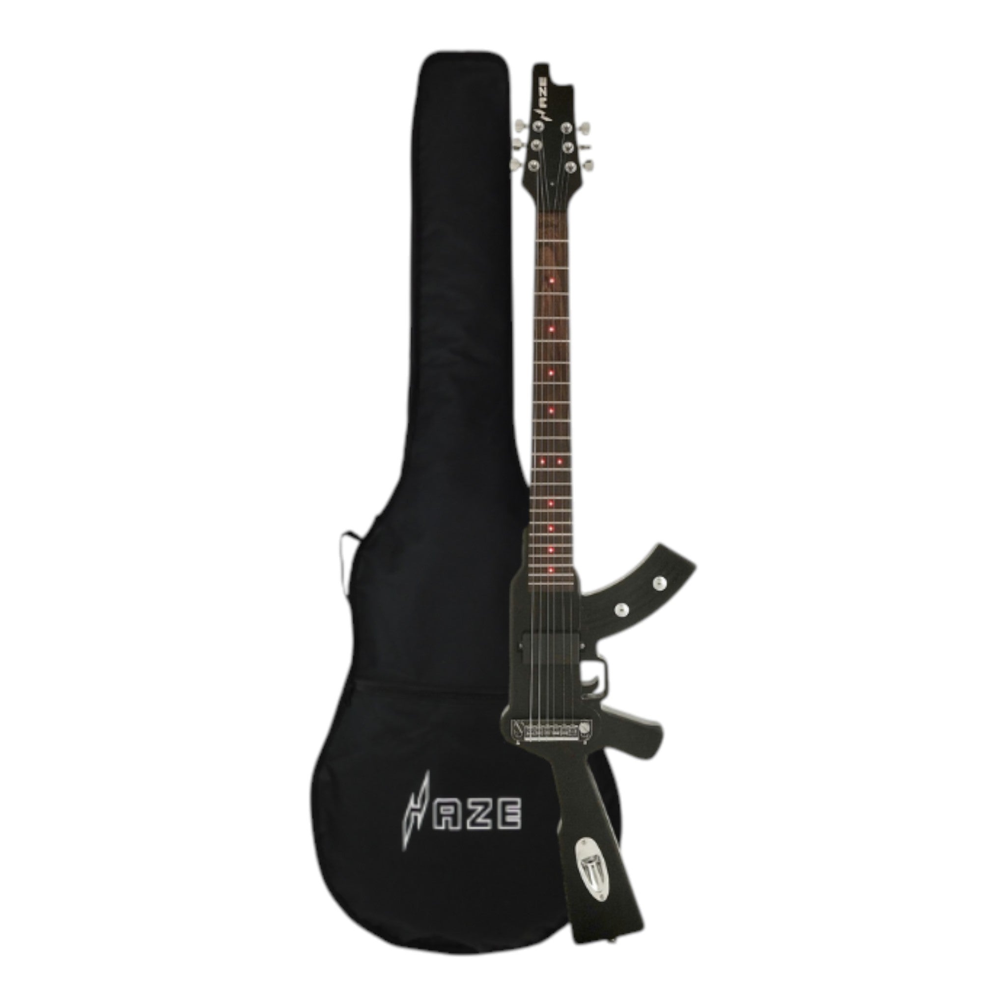 Haze HDE500 Black AK47-Shaped Electric Guitar with LEDs