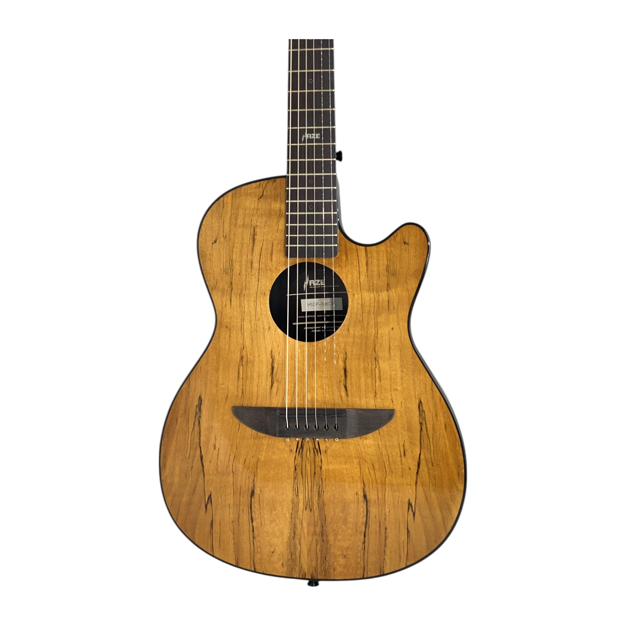 Haze HSDP836CGC Acoustic/Classical Guitar, Spalted Maple Veneer, Round-Back + Free Bago