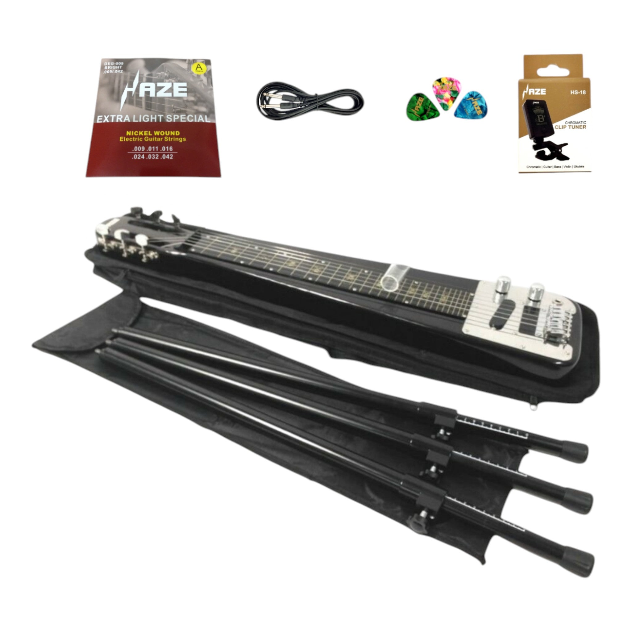 Haze HSLT1930 Metallic Black Lap Steel Electric Guitar + 10W Amp. (Optional)