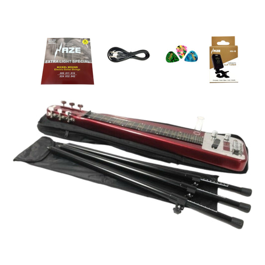 Haze HSLT1930 Metallic Red Lap Steel Electric Guitar + 10W Amp. (Optional)