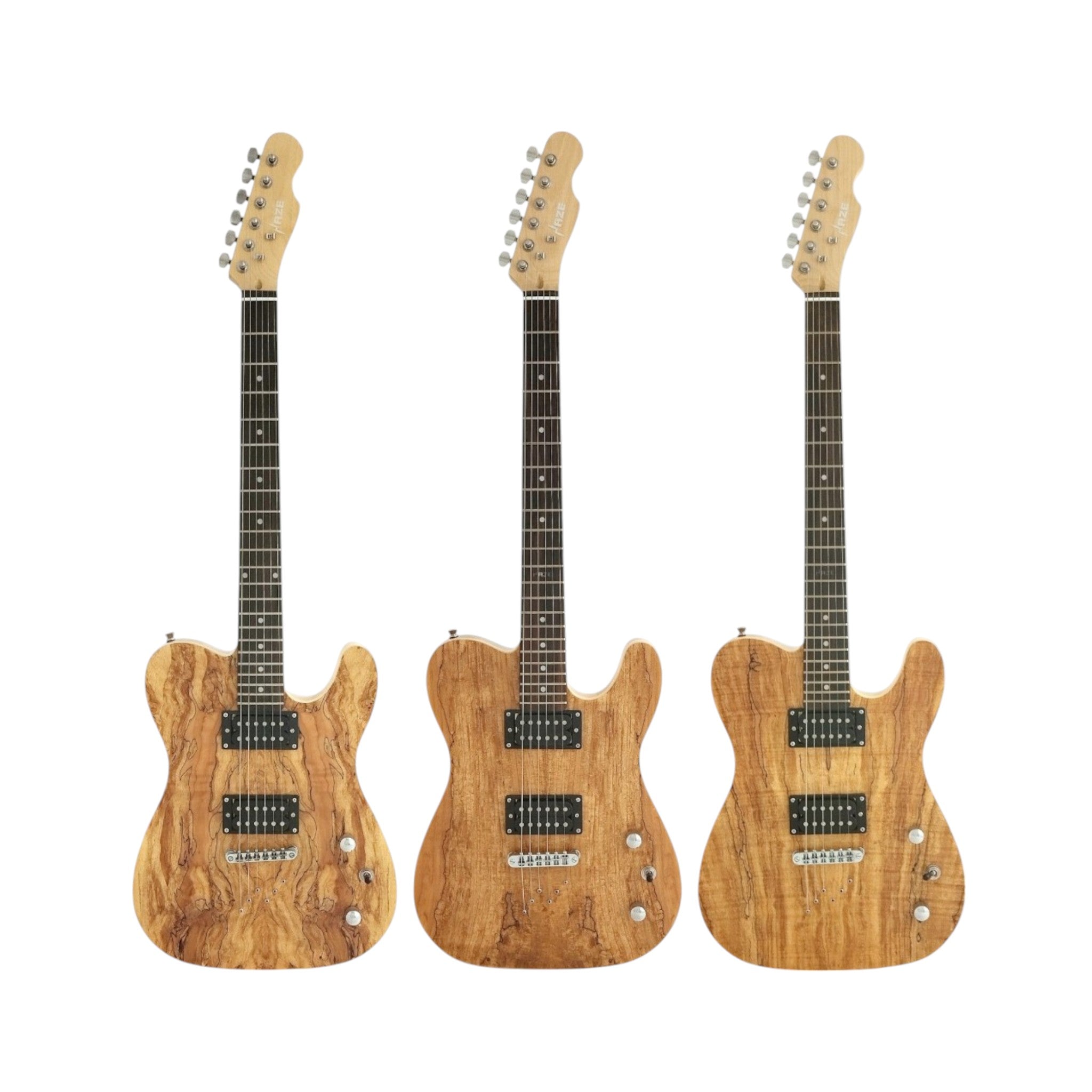 Haze HSTL192 Spalted Maple Electric Guitar with Dual Humbuckers