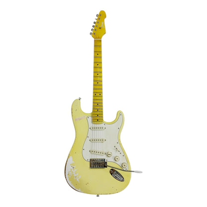 Haze HSVT Daffodil Yellow Relic Electric Guitar with Scalloped Fretboard