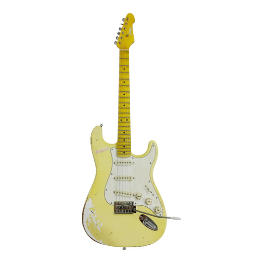 Haze HSVT Daffodil Yellow Relic Electric Guitar with Scalloped Fretboard