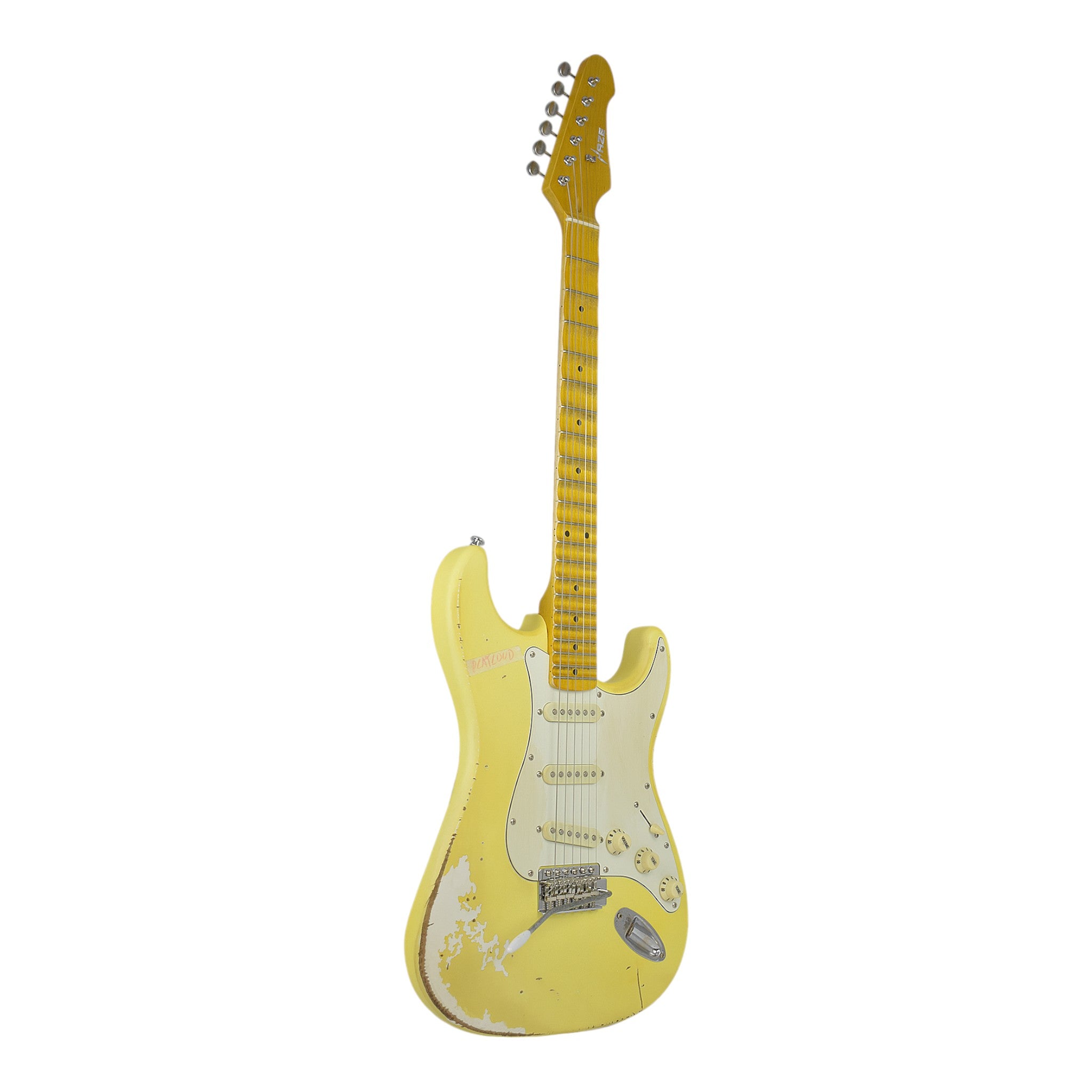 Haze HSVT Daffodil Yellow Relic Electric Guitar with Scalloped Fretboard