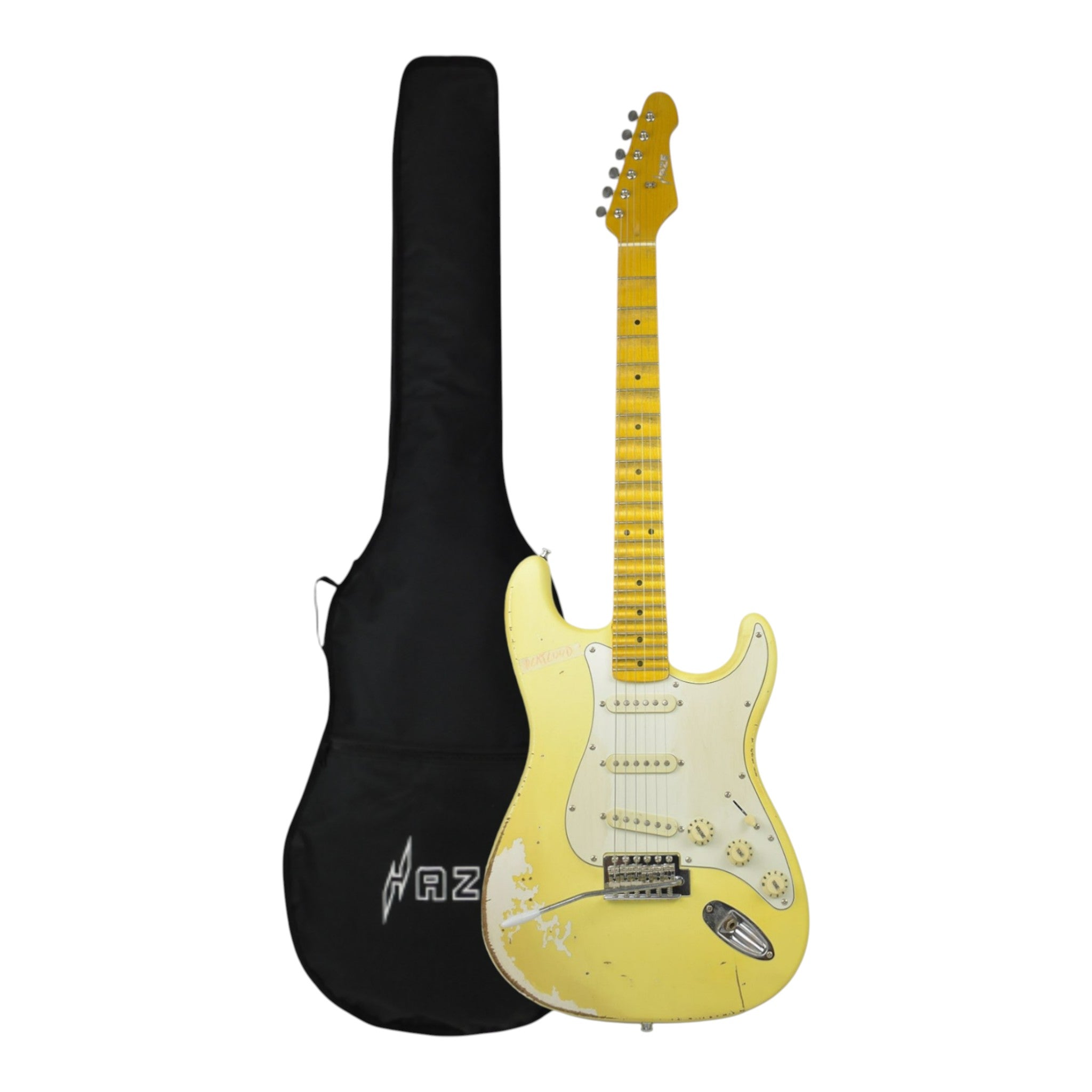 Haze HSVT Daffodil Yellow Relic Electric Guitar with Scalloped Fretboard